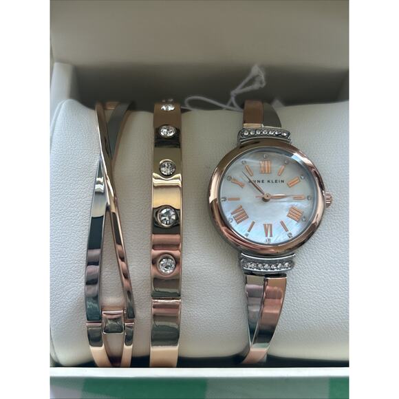 Anne Klein Two Tone Bangle Watch And Bracelet Set